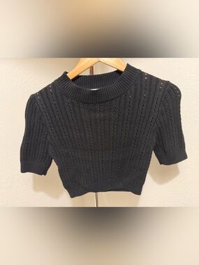MABLE Women's Black Short-Sleeve Ribbed Knit Sweater